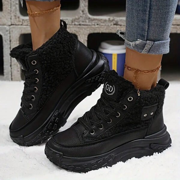 Damskie czarne sneakersy zimowe na grubej platformie