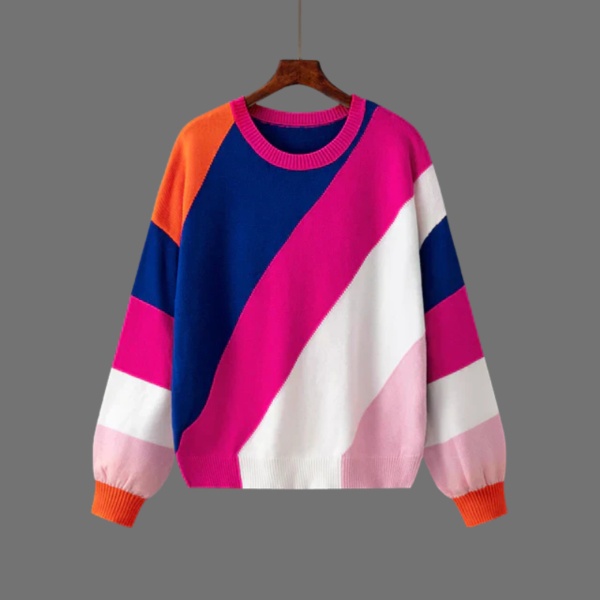Damski sweter w paski i kolorowe bloki o luźnym kroju