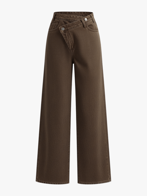 Damskie jeansy regular fit z asymetryczną talią i szerokimi nogawkami