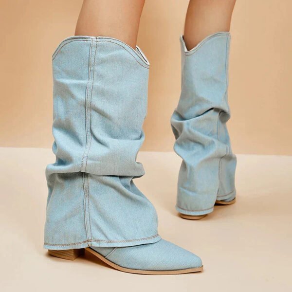 Damskie botki z denimu w stylu westernowym